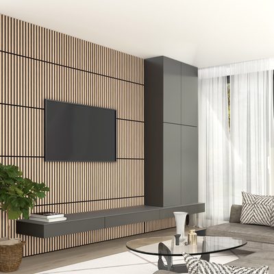 Mixed oak and black finish slat-wood swatch
