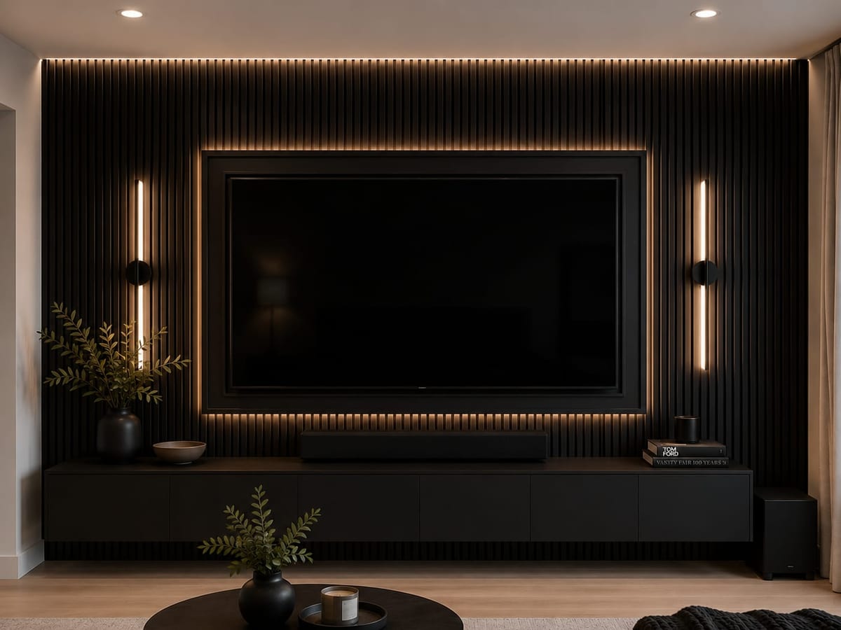 Wood slat accent wall installed by HousePro