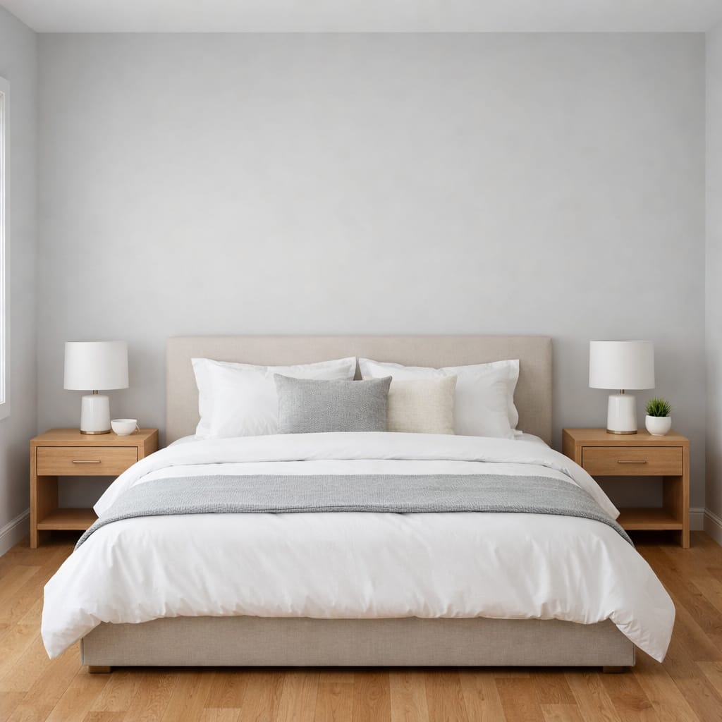 Empty modern bedroom with a blank feature wall