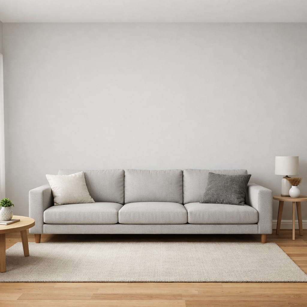 Empty modern living room with a blank feature wall