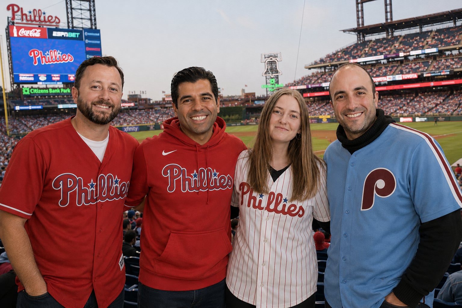 The HousePro team in Phillies jerseys at Citizens Bank Park